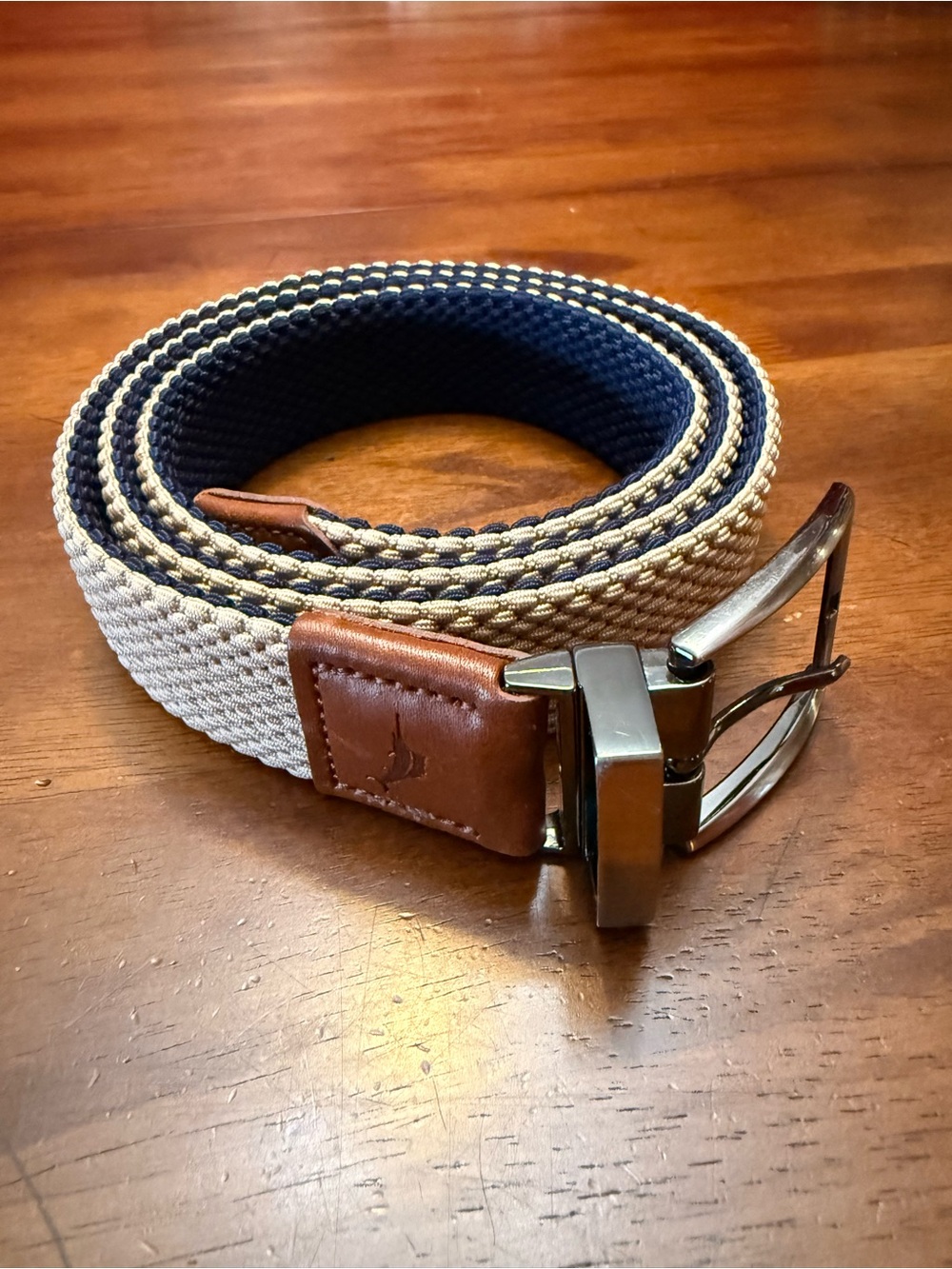Tommy Bahama Men's Stretch Braided Reversible Navy and Cream Belt